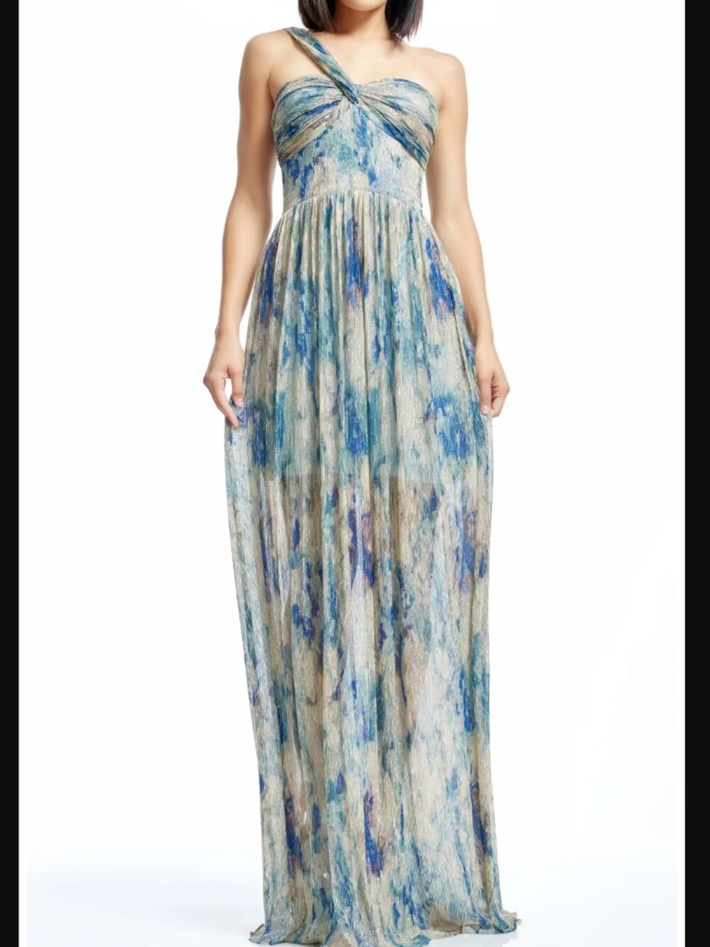 Dress the Population / Metallic Floral Print One-Shoulder Gown / Women's Medium - Picture 2 of 9